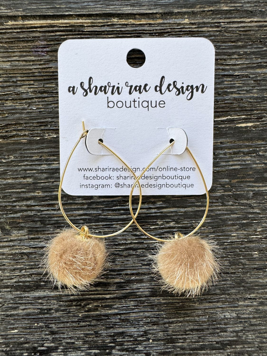Pom Pom Hoops -  Tan