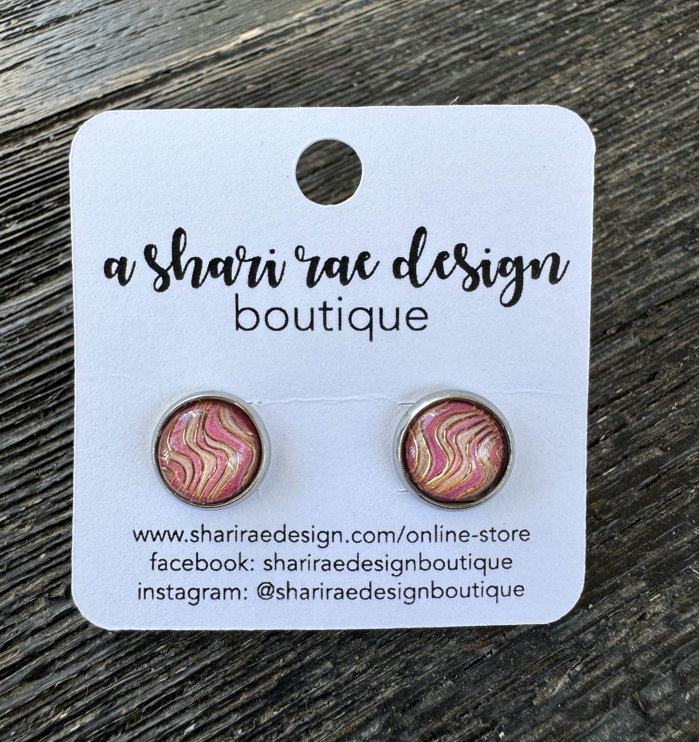 Peach &amp; Gold Wave Swirl Dome Circle Studs 10mm