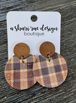 Fall Plaid Circle Wood Cutouts Studs