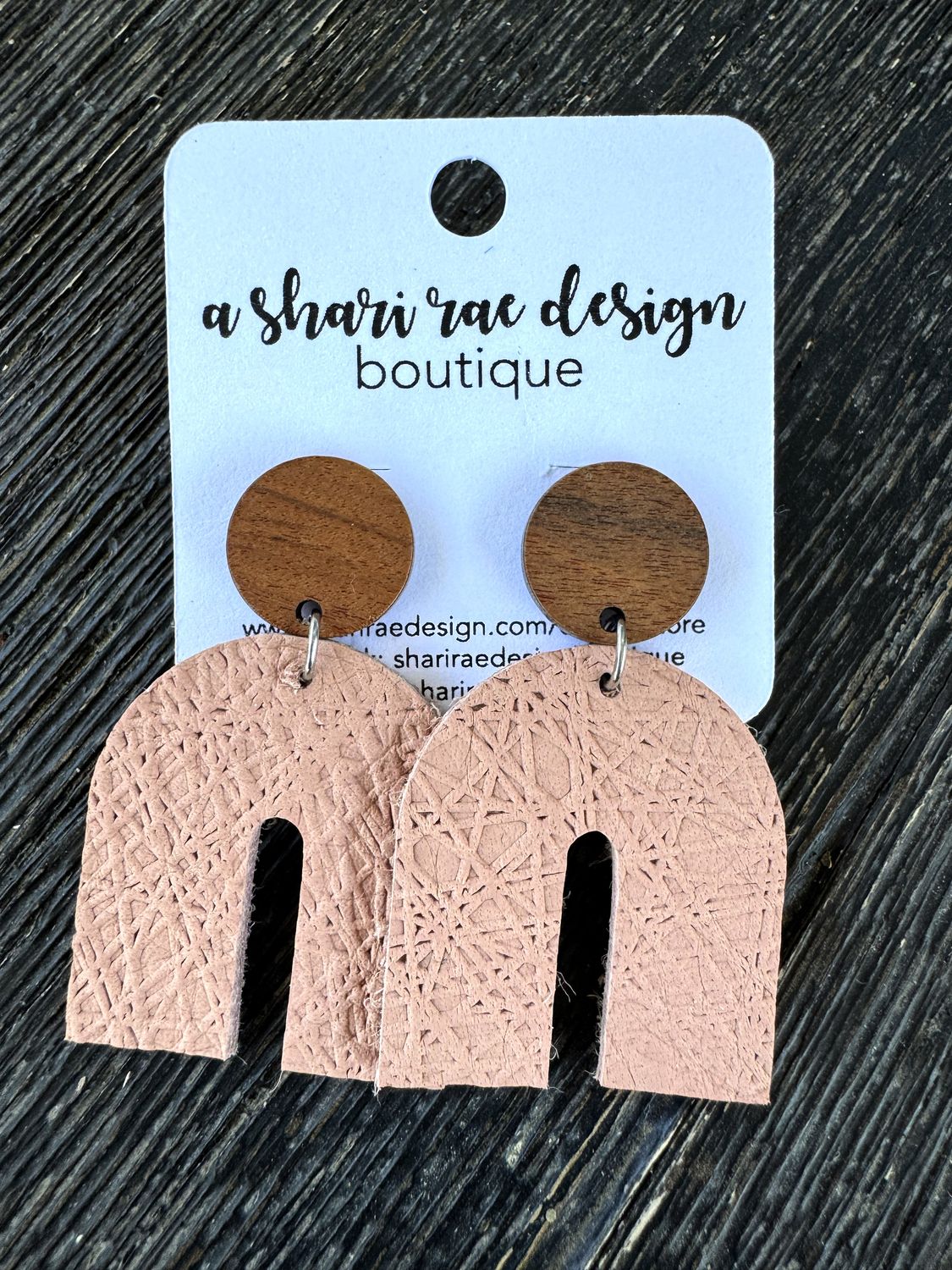 Nude Blush Rainbow Wood Circle Studs