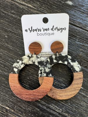 Black &amp; White Chunky Acrylic Circle Wood Studs XL