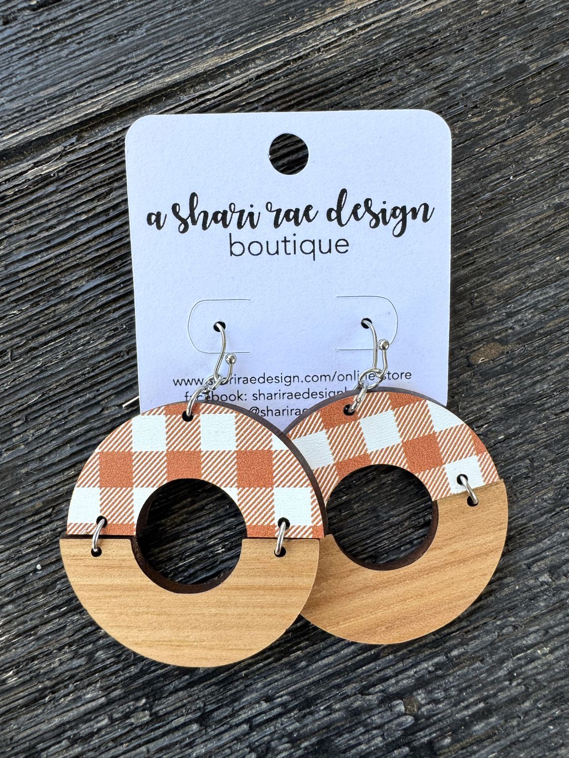 Orange Buffalo Plaid Wood Half Moon Circles