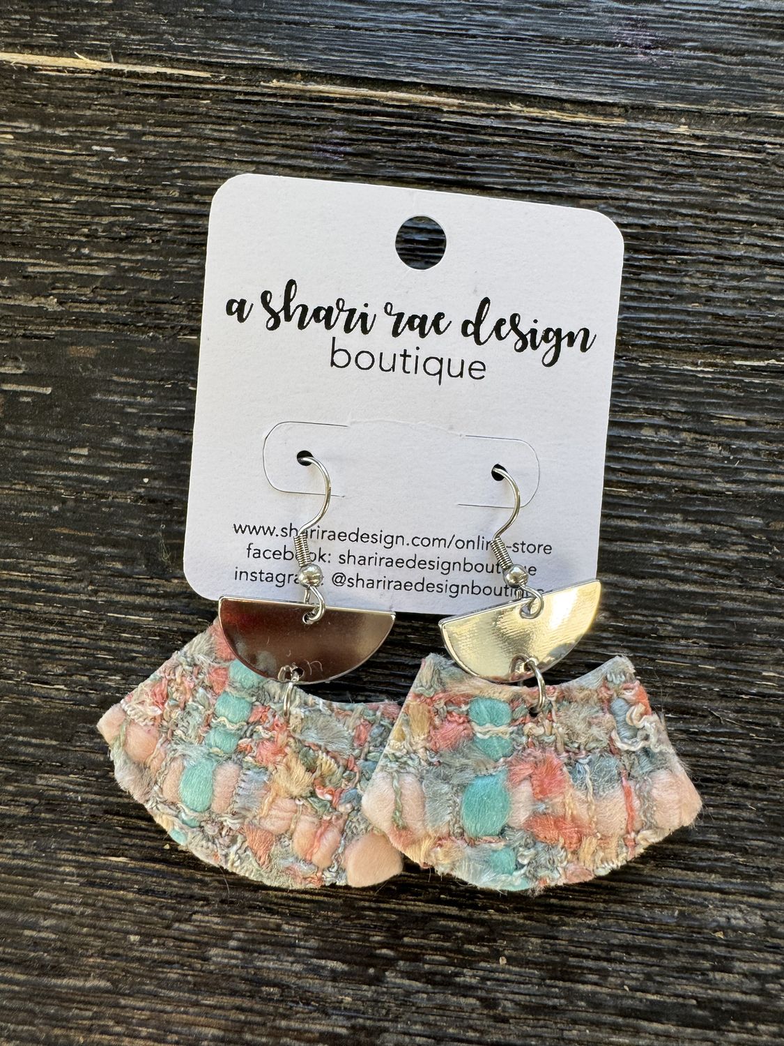 Pastel Tweed Brass Half Moon Circles