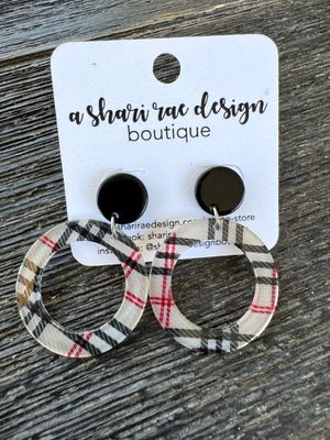 Acrylic Burberry Red, Black, White Plaid Circle Studs