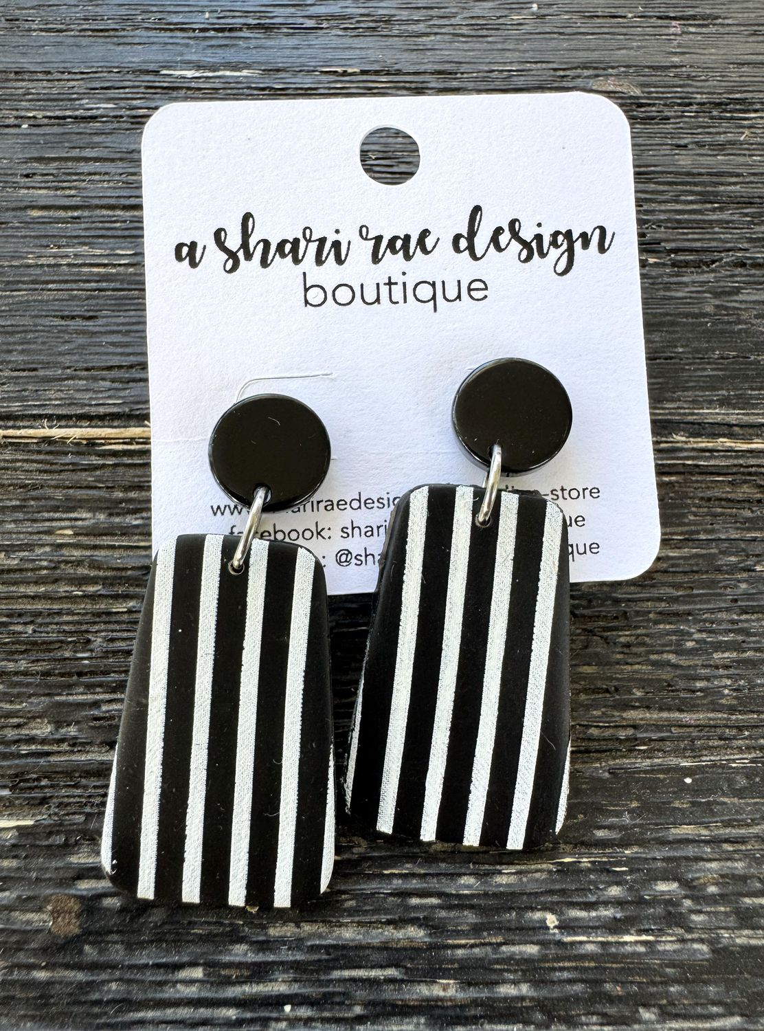 Black &amp; White Pinstripe Oblong Studs