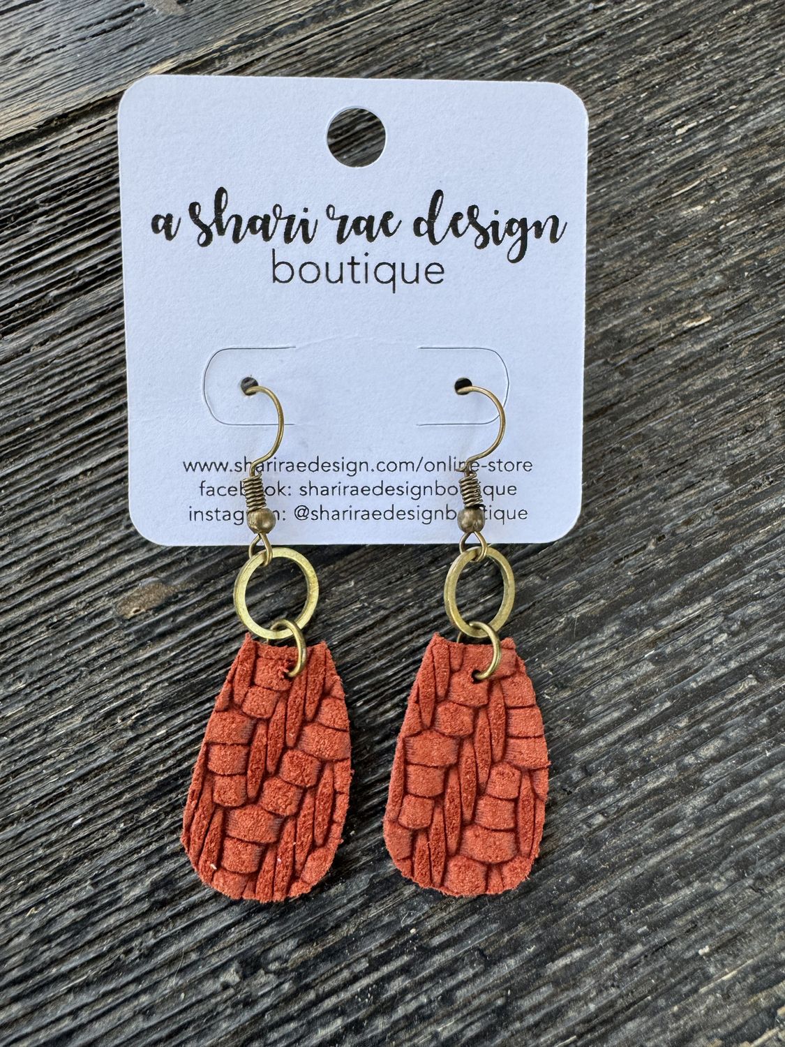 Burnt Orange Basket Weave Curved Oval Small Brass Circles