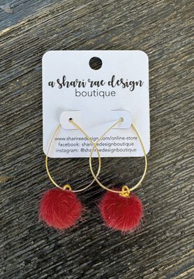Pom Pom Hoops -  Red
