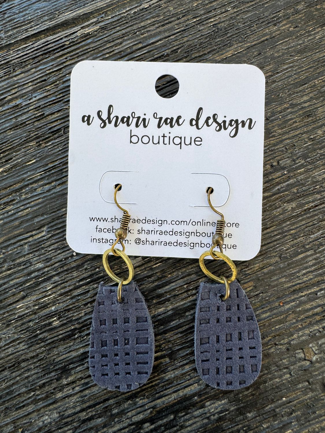Navy Basket Weave Curved Oval Small Brass Circles