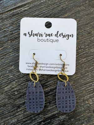 Navy Basket Weave Curved Oval Small Brass Circles