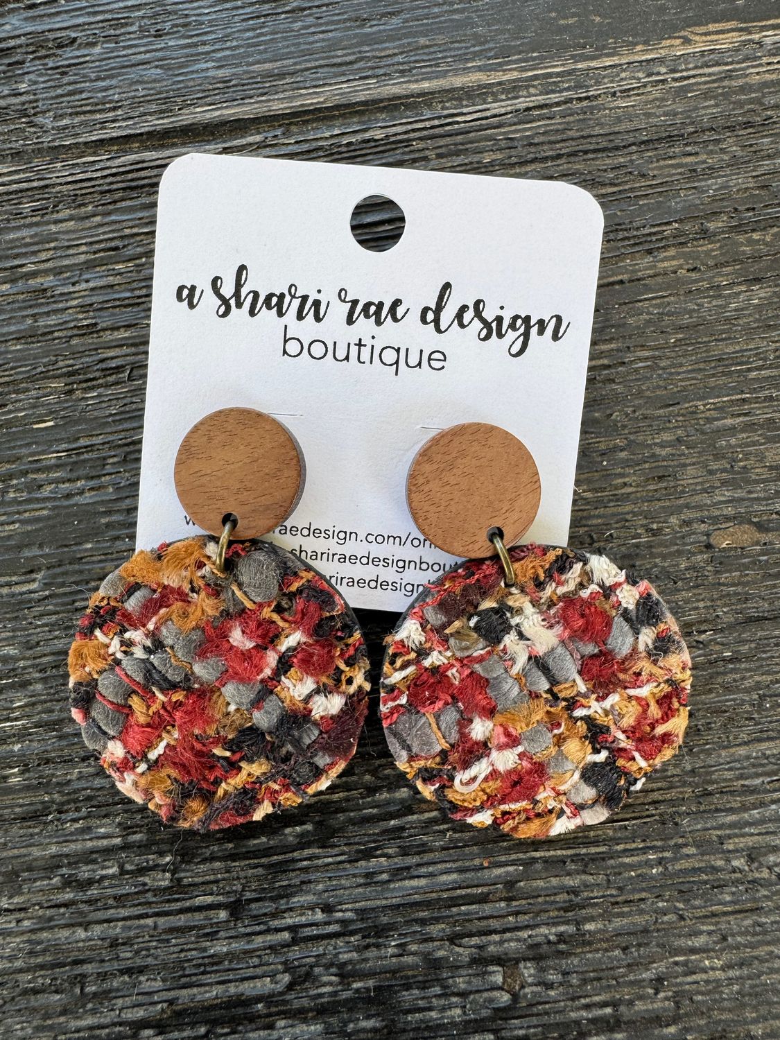 Autumn Tweed Wood Circle Studs