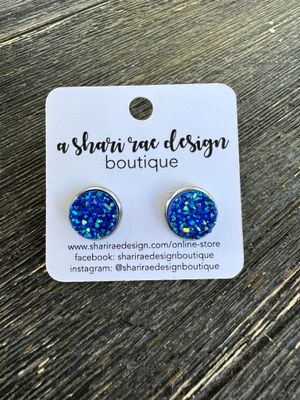 Bold Blue Crystal Chunky Circle Studs 12mm