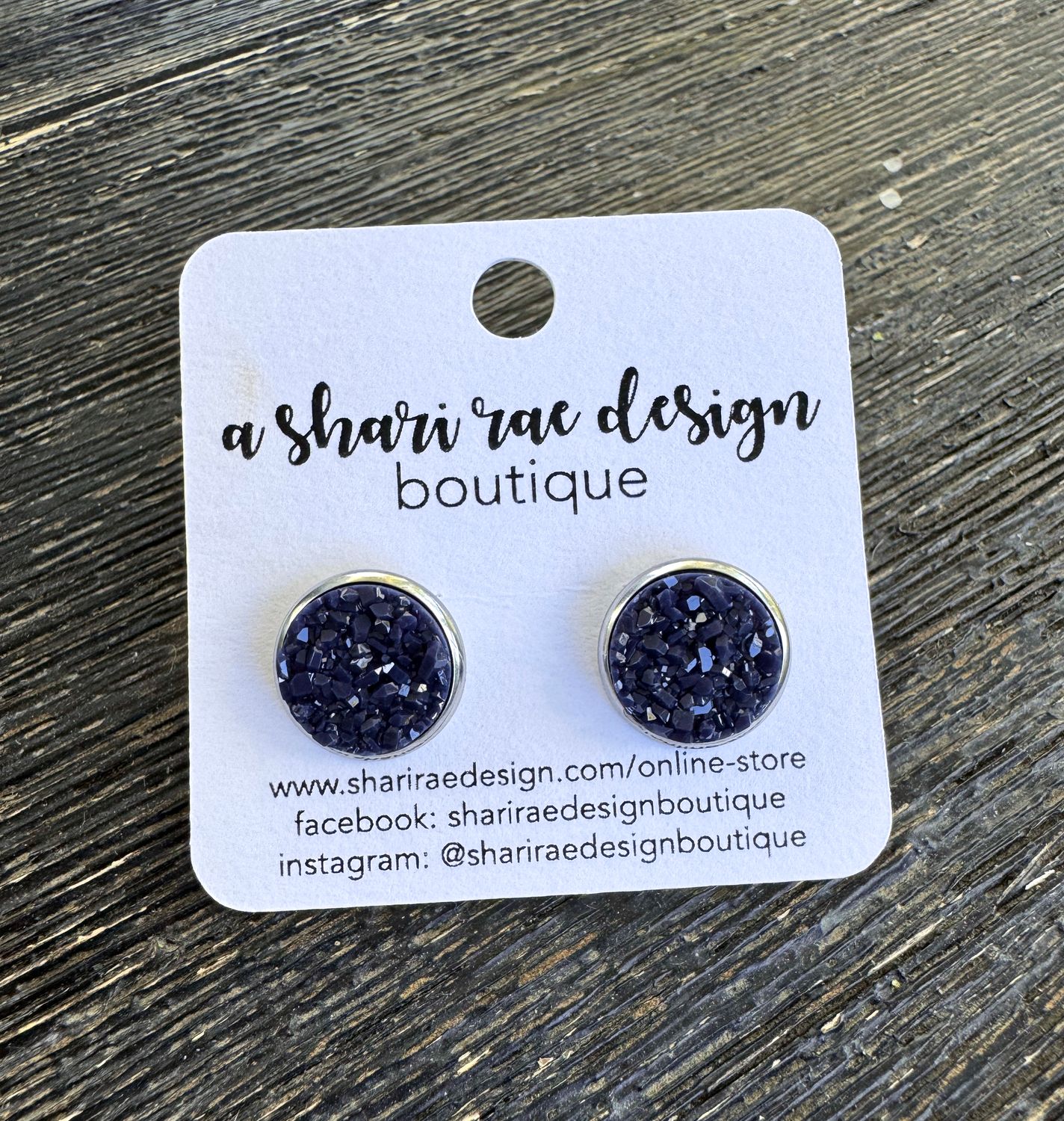 Navy Crystal Chunky Circle Studs 12mm