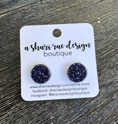 Navy Crystal Chunky Circle Studs 12mm