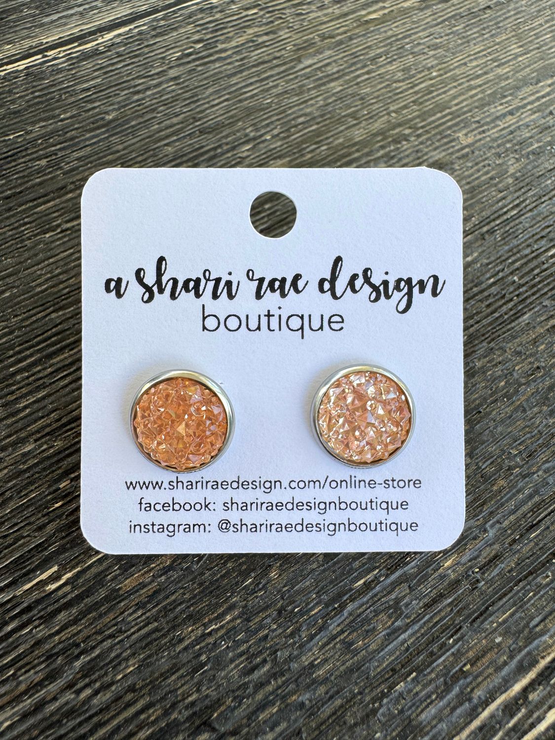 Light Peach Crystal Circle Studs 12mm