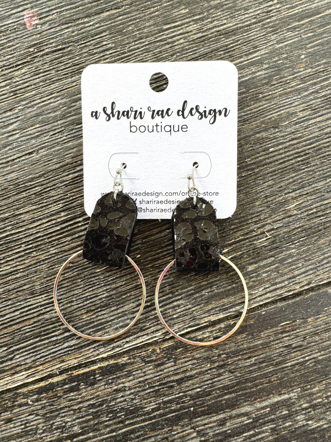Metallic Black Leopard Silver Hoop Foldovers