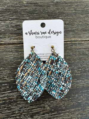 Autumn Teal Tweed Petals Studs XL
