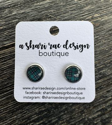 Green &amp; Black Plaid Dome Studs 10mm