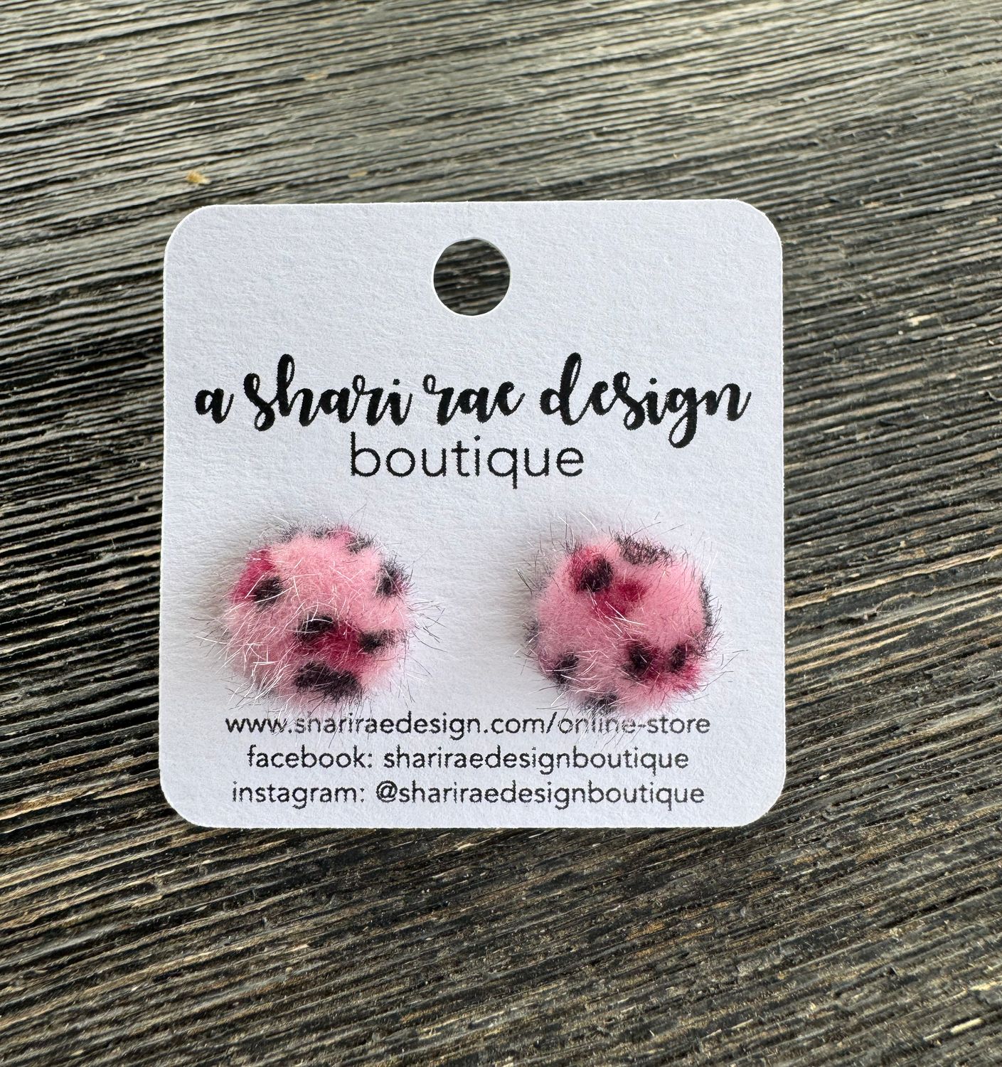 Pink Leopard Fuzzy Studs 12mm