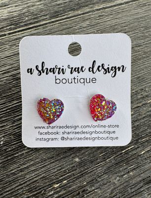 Red Glittery Hearts Studs 12mm