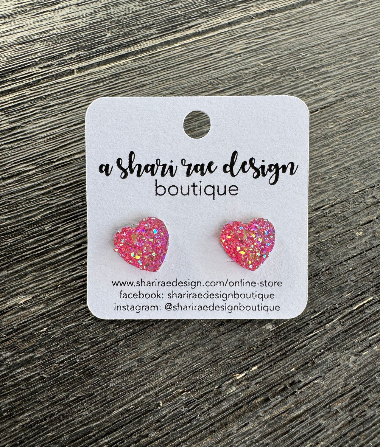 Pink Glittery Hearts Studs 12mm