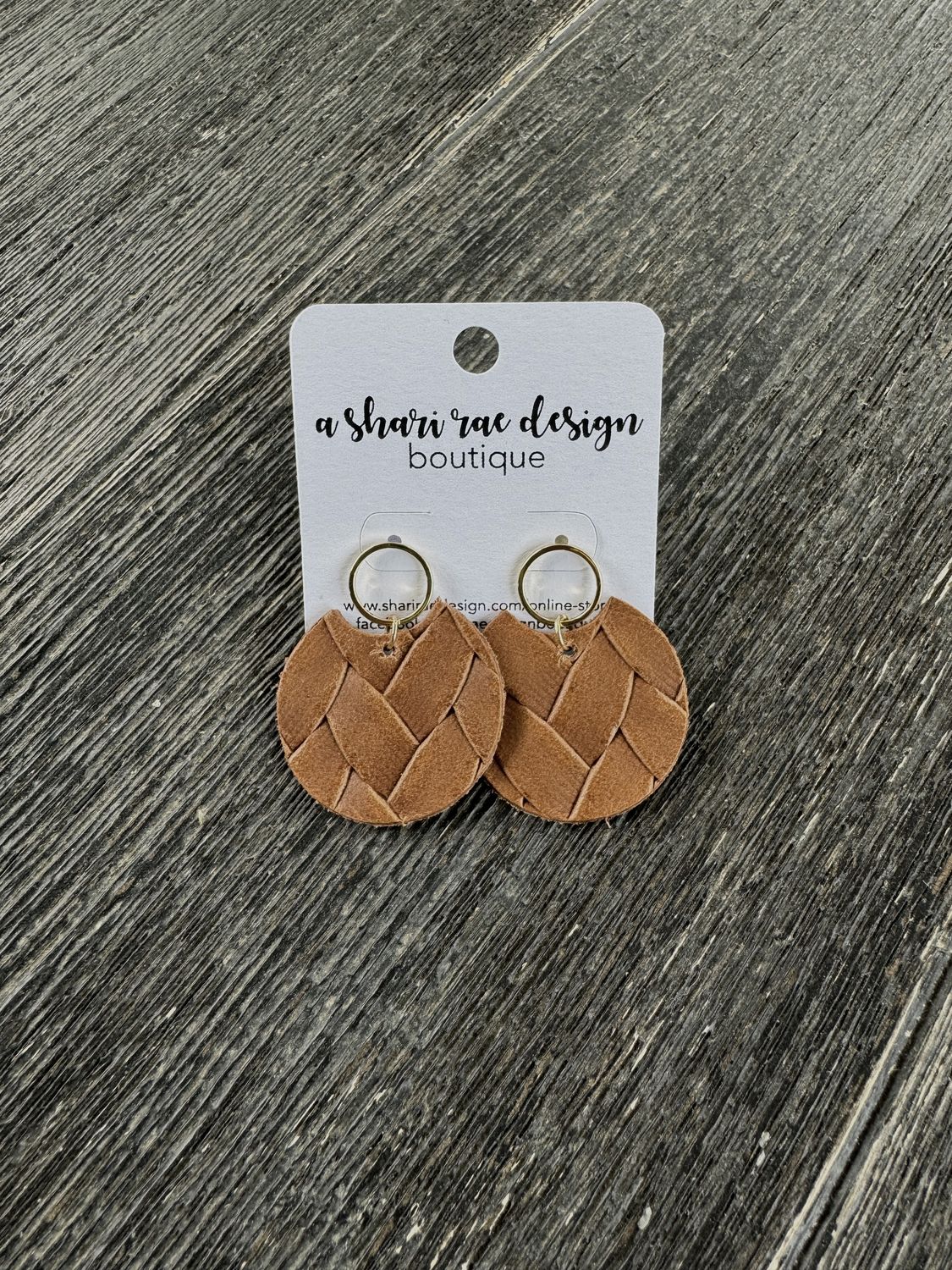 Brown Basket Weave Brass Circle Studs