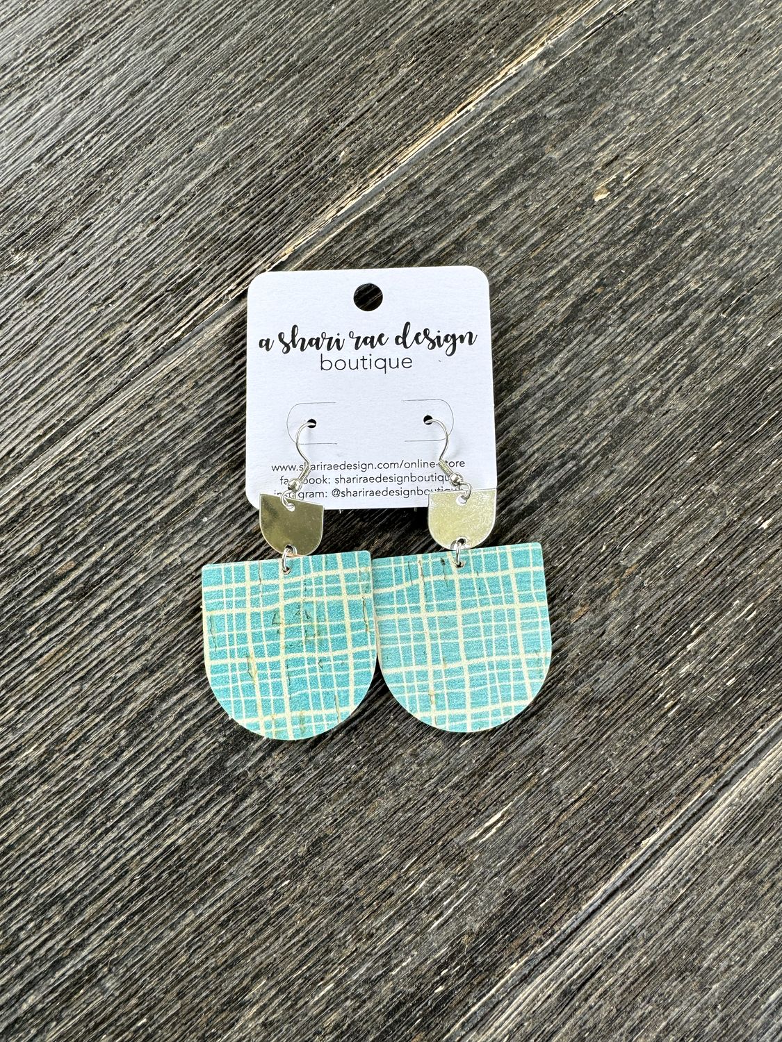 Teal Check Silver Half Ovals