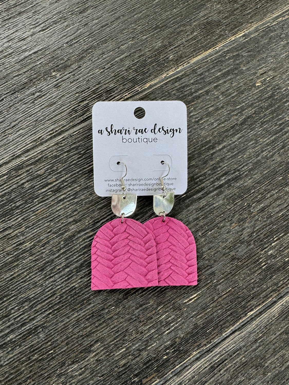 Magenta Pink Fishtail Leather Silver Half Ovals