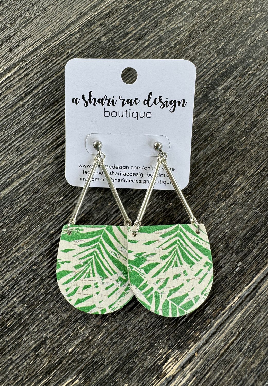 Green Leaf Half Oval Silver Bar Studs