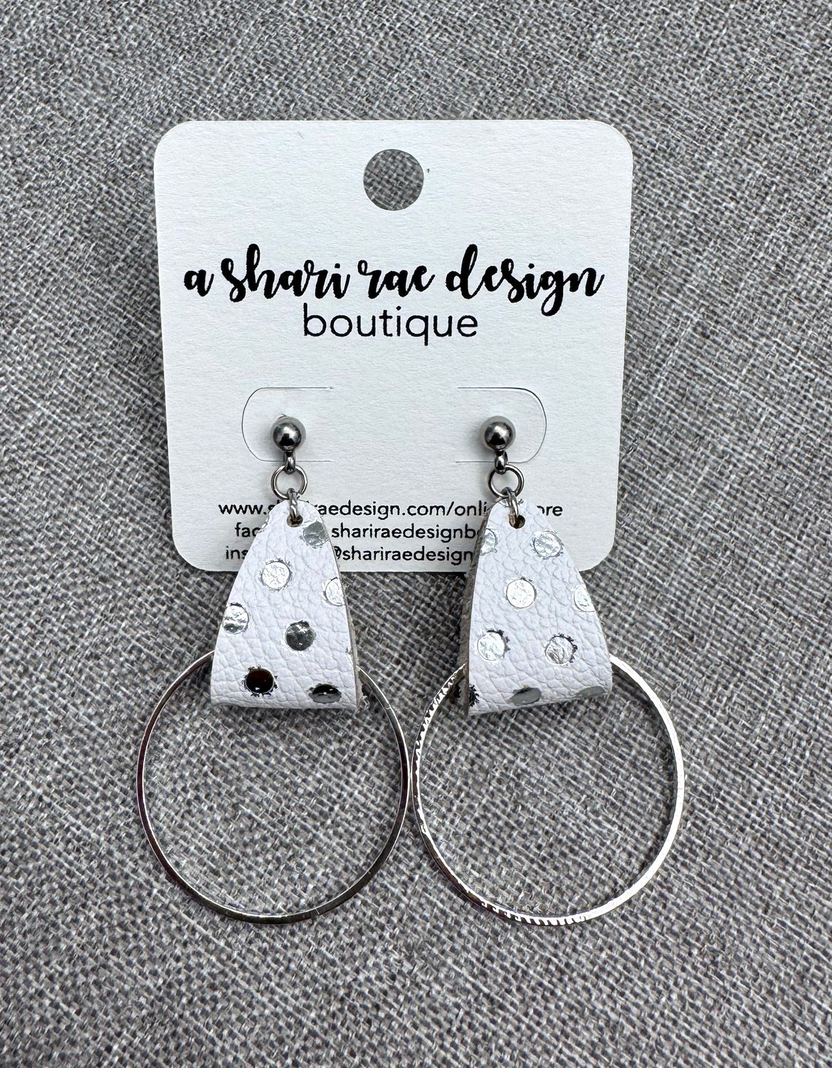 White with Silver Polka Dots Silver Hoop Foldover Studs
