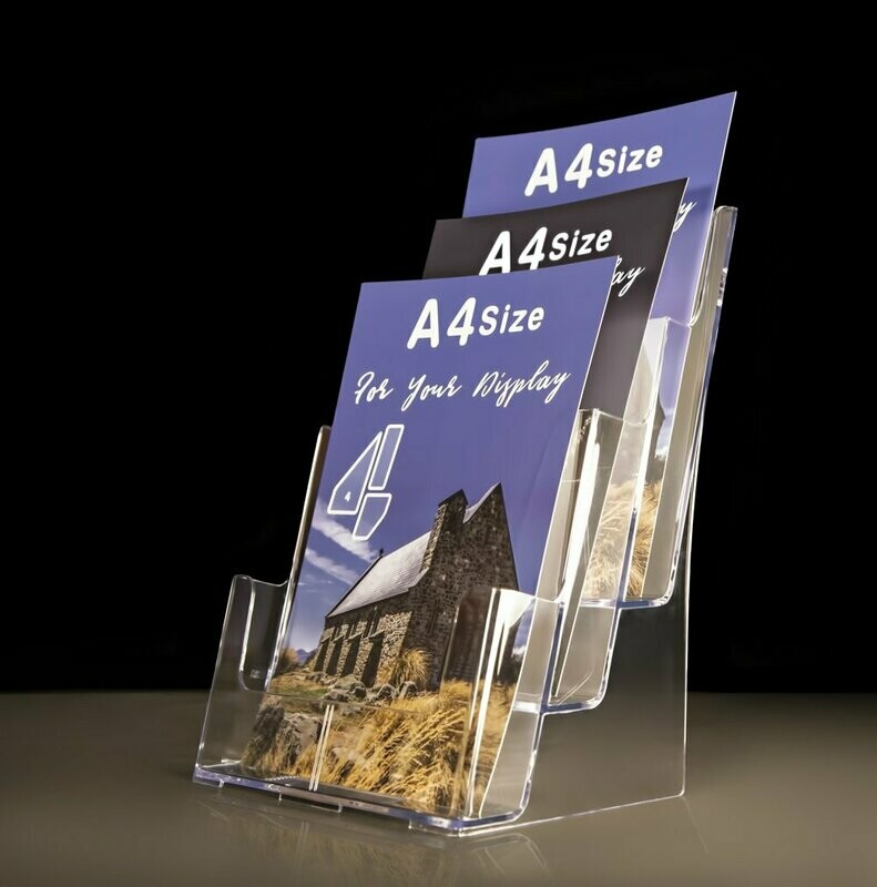 A4, 3-Pocket Clear Holder Free Standing