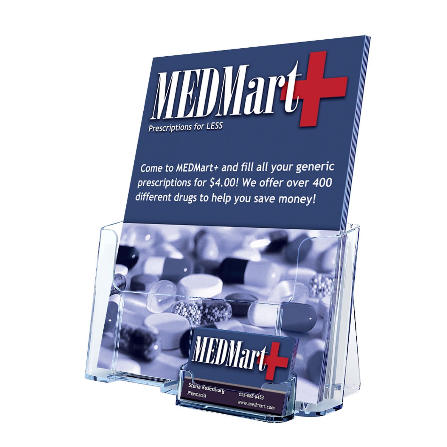 A4 Brochure Holder with Business Card Holder