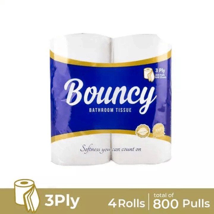 Bouncy Bathroom Tissue 3 Ply 200 Pulls x 4 Rolls