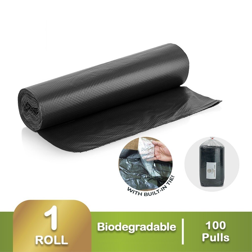 Evergreen Built-In Tie BIO Black Trash Bags (1 roll/100 pcs) - MEDIUM