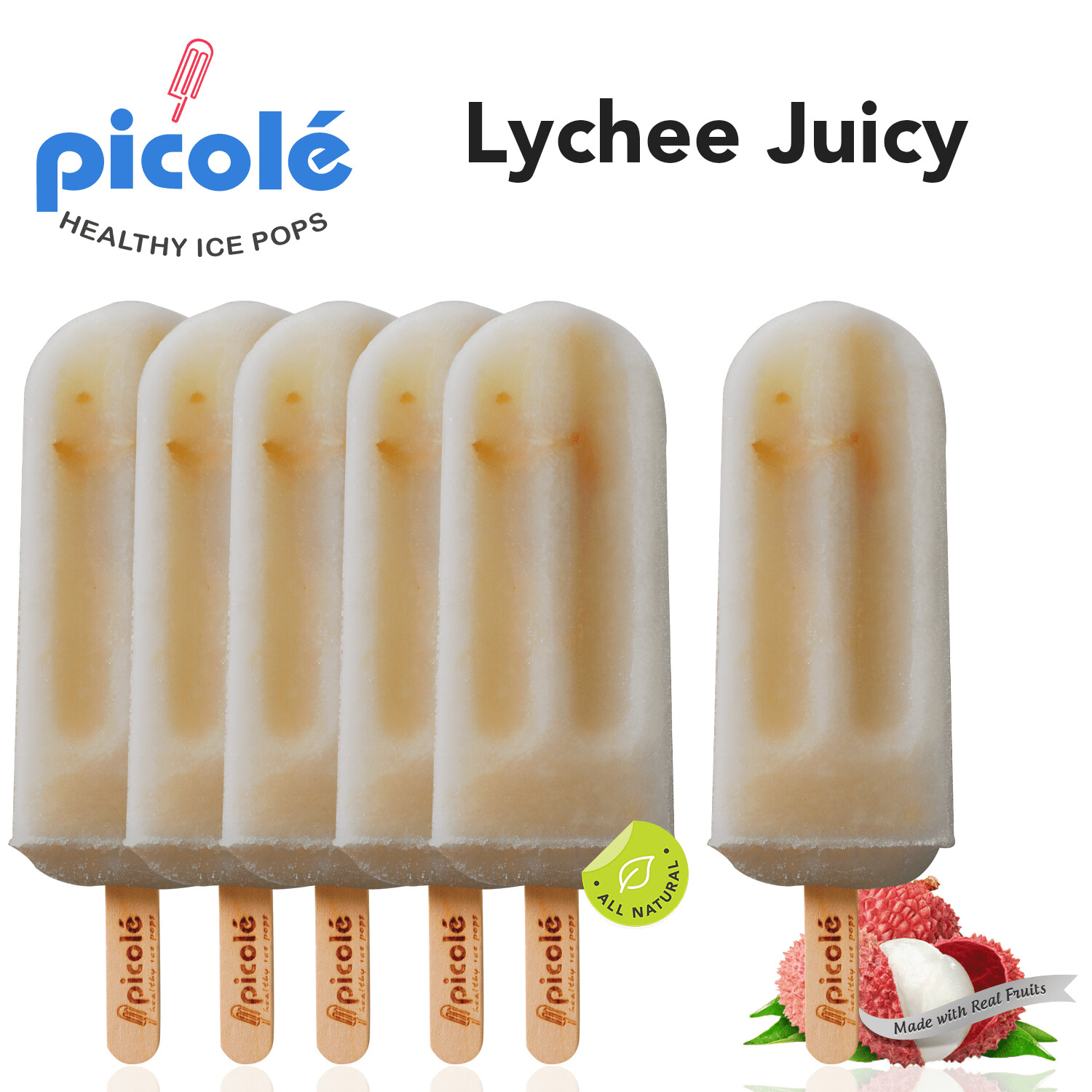 Picole HEALTHY JUICY POPS LYCHEE (No Dairy) 12 pcs