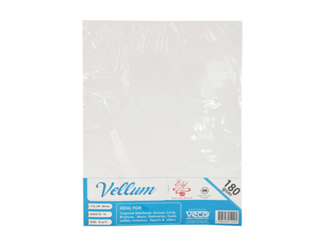 Elit VELLUM SPECIALTY PAPER WHITE LONG 8 1/2x13 - 10 SHEETS / 180GSM