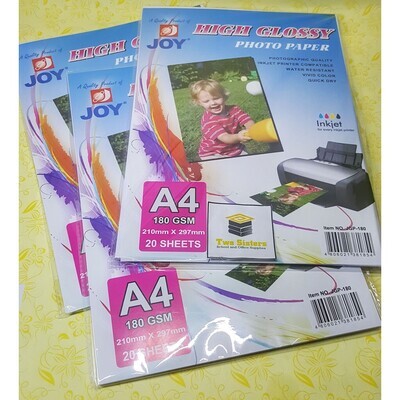 JOY PHOTO PAPER HIGH GLOSSY A4 - 20 SHEETS 180gsm