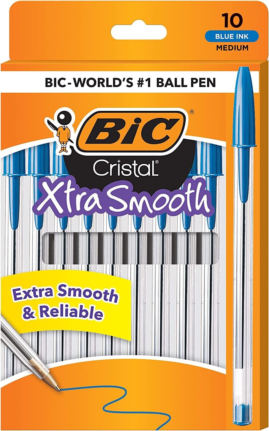 BIC Cristal Xtra Smooth Ballpoint Pen, Medium Point (1.0mm), Blue, 10-Count - USA