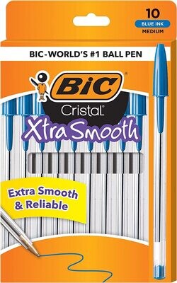 BIC Cristal Xtra Smooth Ballpoint Pen, Medium Point (1.0mm), Blue, 10-Count - USA
