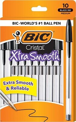 BIC Cristal Xtra Smooth Ballpoint Pen, Medium Point (1.0mm), Black, 10-Count - USA