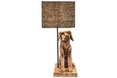 Large Wooden Dog Table Lamp