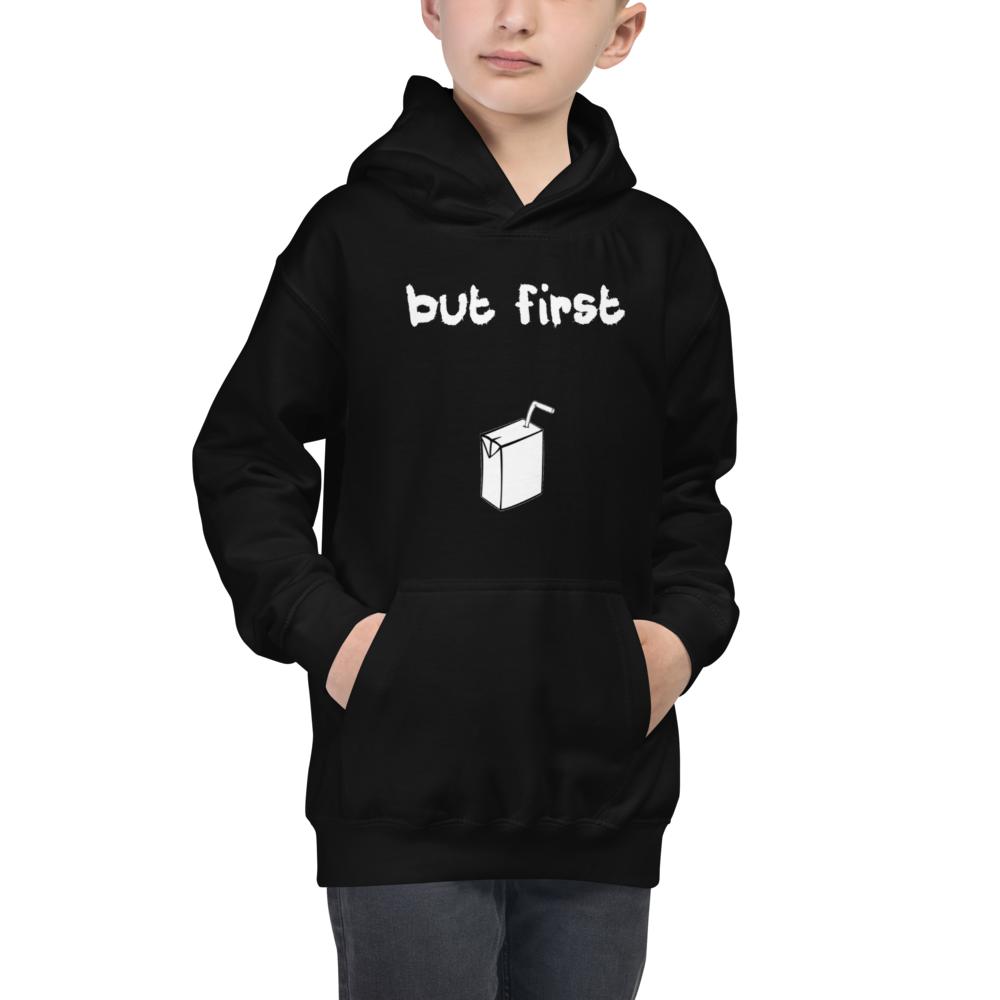But First Juice Kids Hoodie, Size: XS, Color: Black