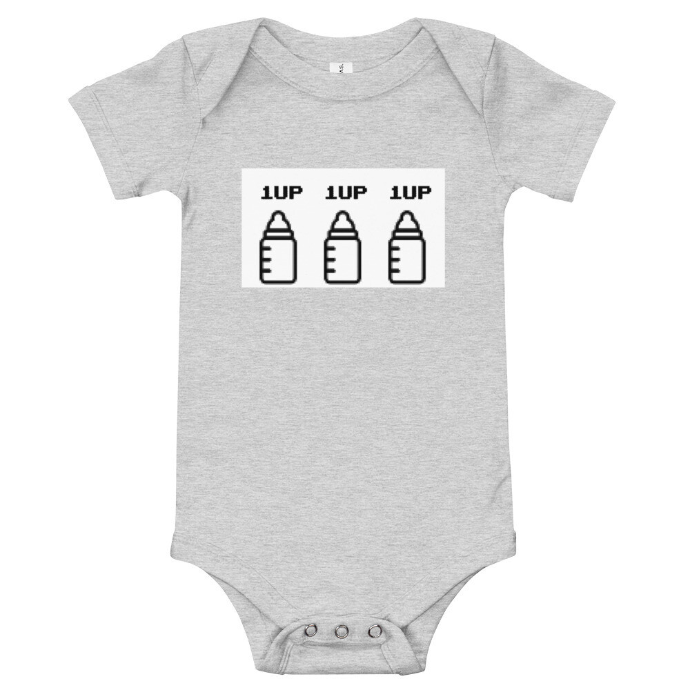 1UP (Two) Baby Onesie, Size: 3-6m, Border Color: White, Bodysuit Color: Athletic Heather