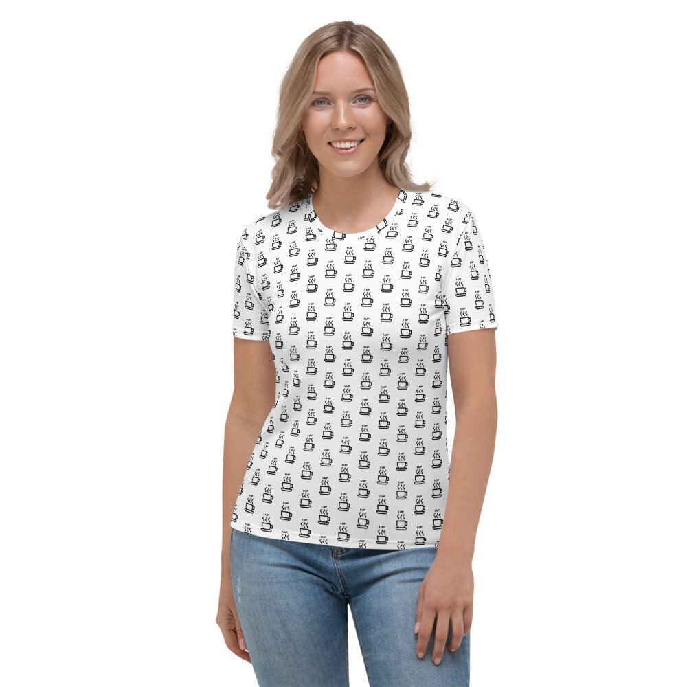 1UP  Women&#39;s Crewneck Coffee T-shirt, Size: XS, Color: White