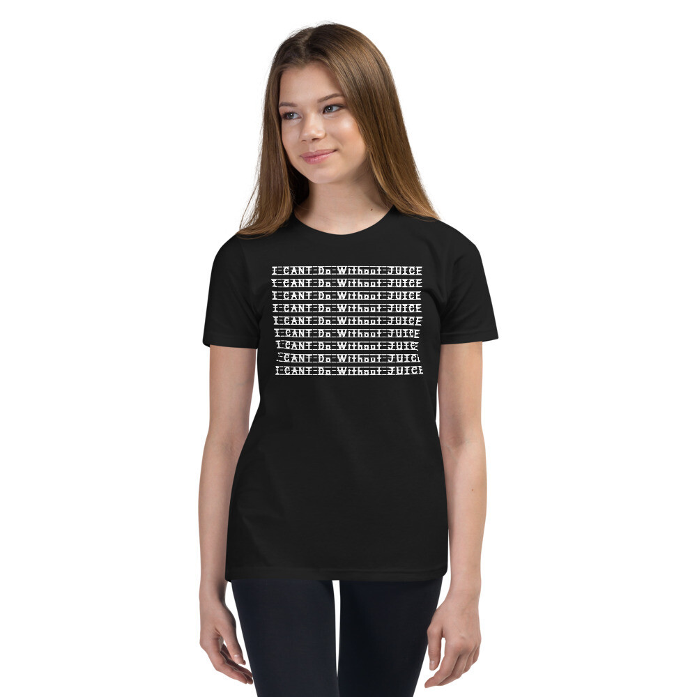 I Can&#39;t Do Without Juice Youth Short Sleeve Graphic Crewneck T-Shirt, Color: Black, Size: S