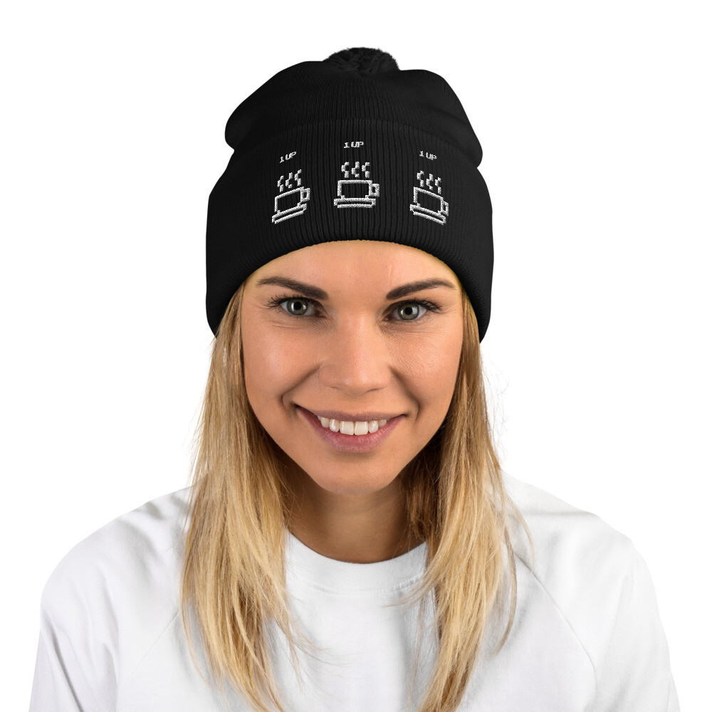  Women&#39;s 1UP Pom-Pom Beanie, Color: Black