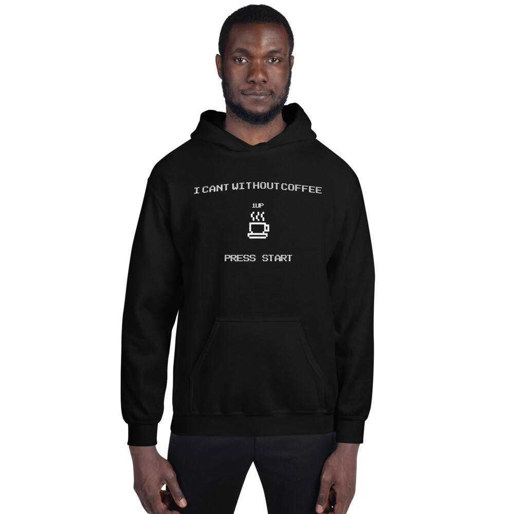 Press Start Men&#39;s Hoodie, Color: Black, Size: S, Print Color: White