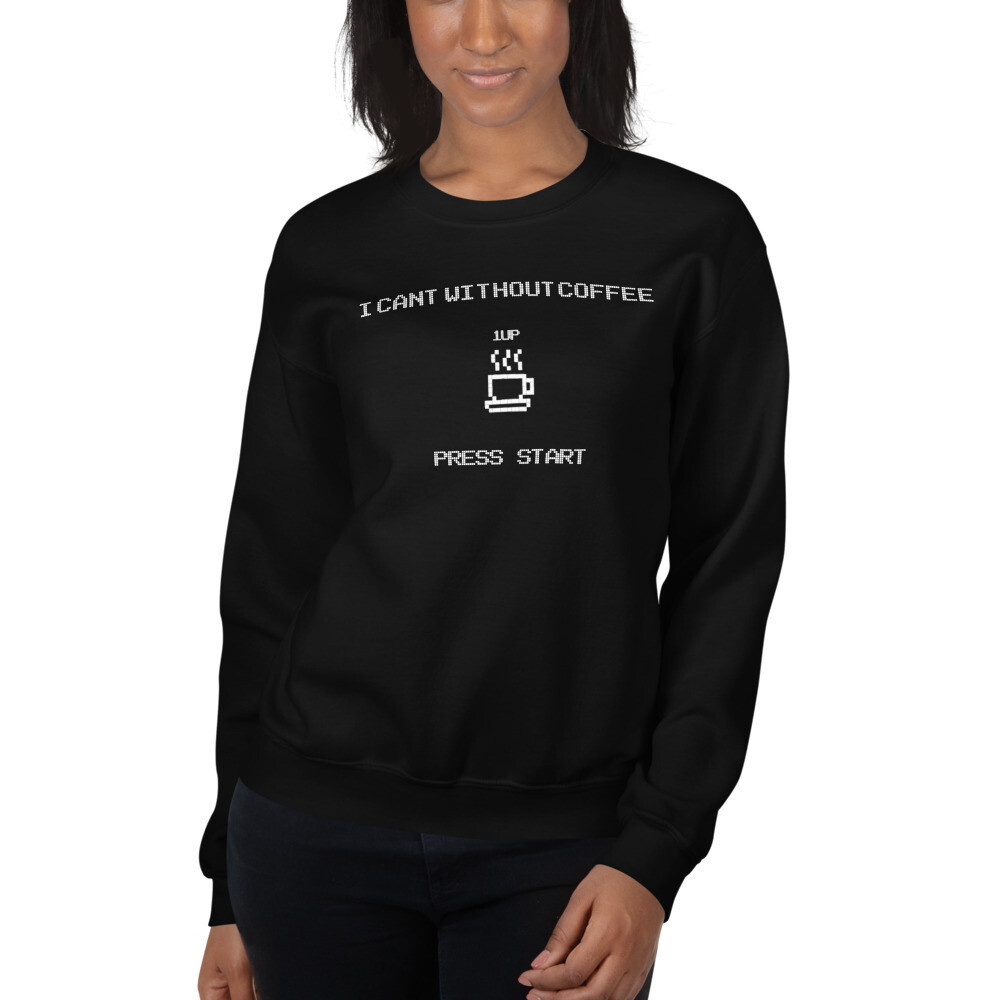 Press Start Women&#39;s Graphic Crewneck Sweatshirt, Color: Black, Size: S, Print Color: White