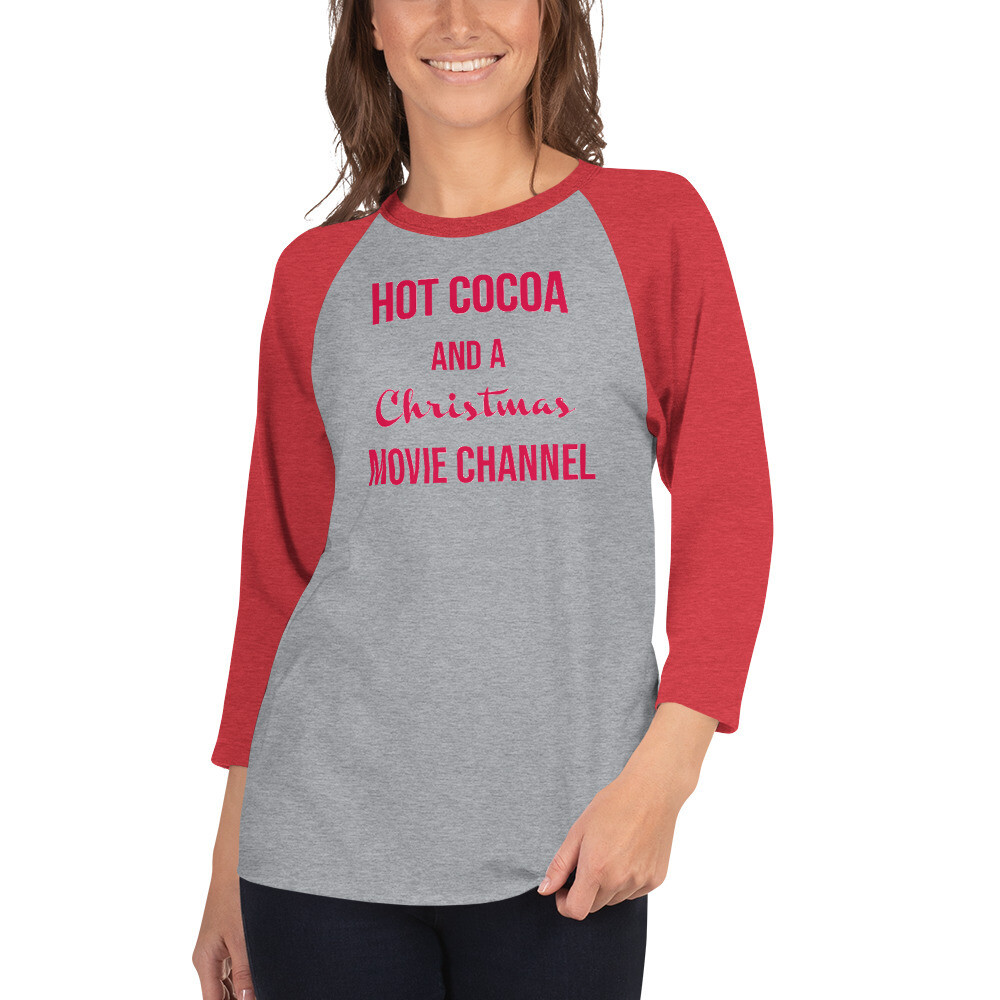 Holiday Hot Cocoa 3/4 sleeve raglan shirt, Color: Heather Grey, Size: XS