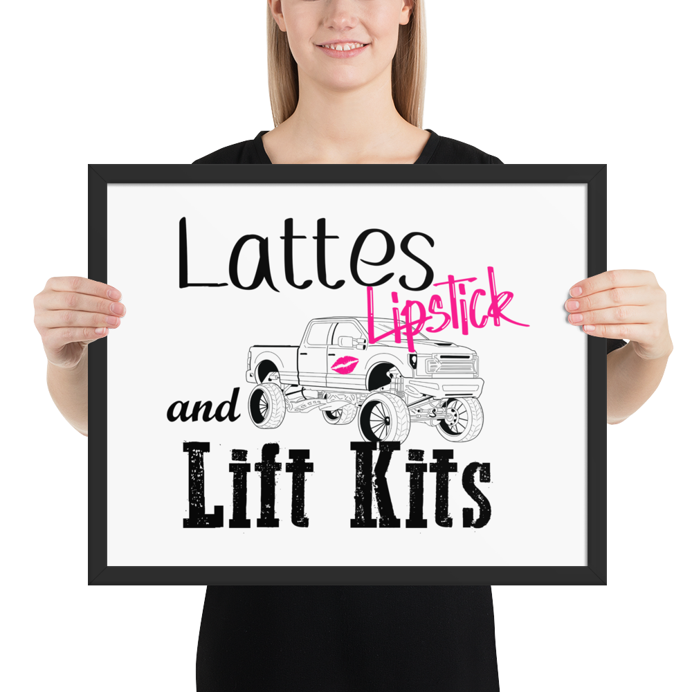Lattes, Lipstick, and Lift Kits Framed Wall Art