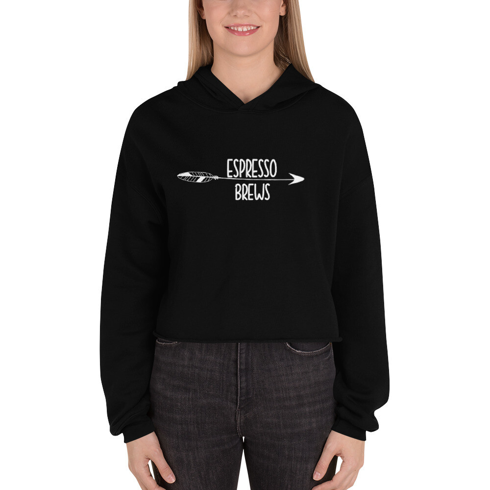 Espresso Brews &amp; Cowgirl Boots Graphic Cropped Hoodie, Color: Black, Size: S